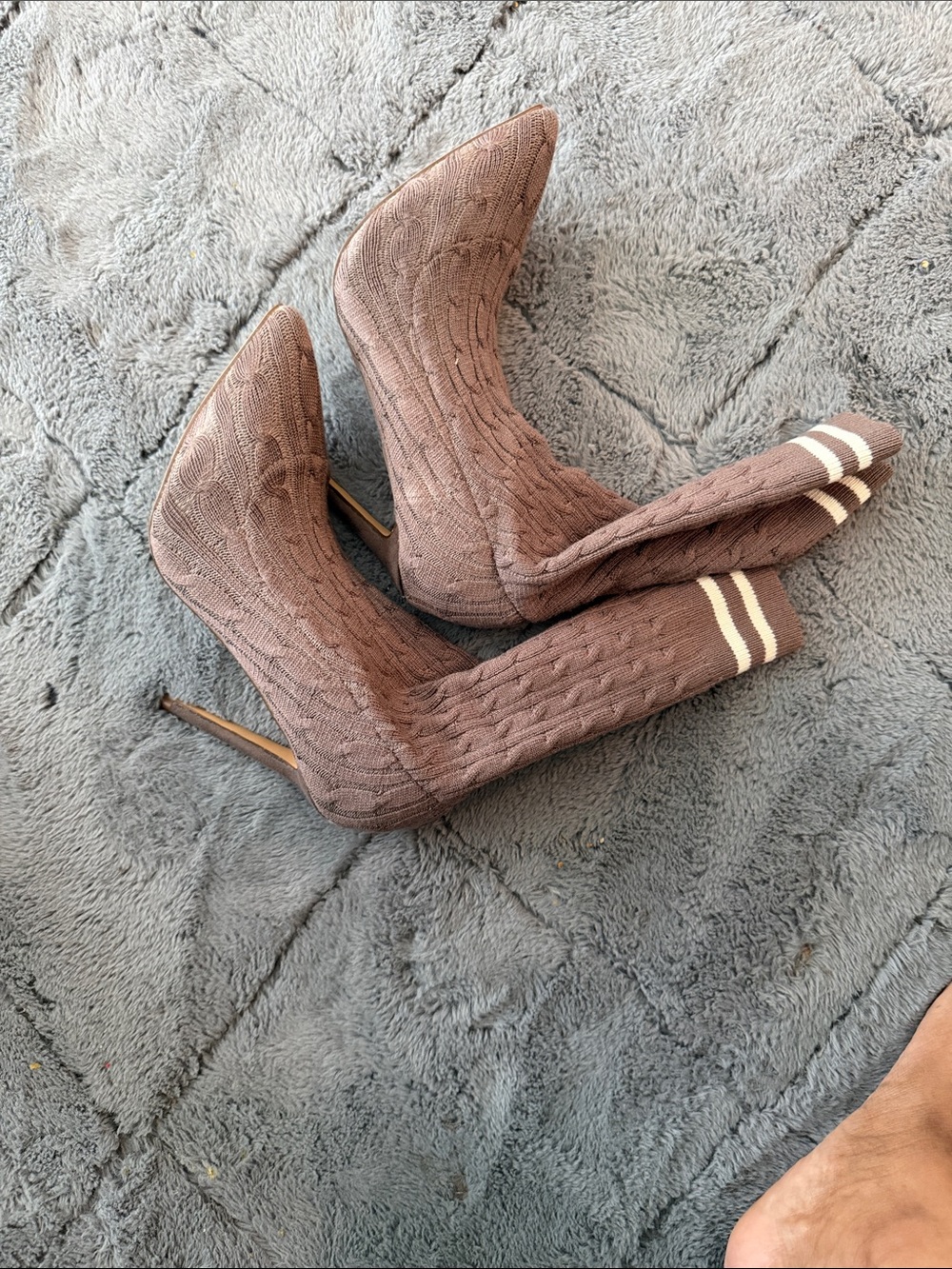 Knit Sock Stiletto Booties in Brown